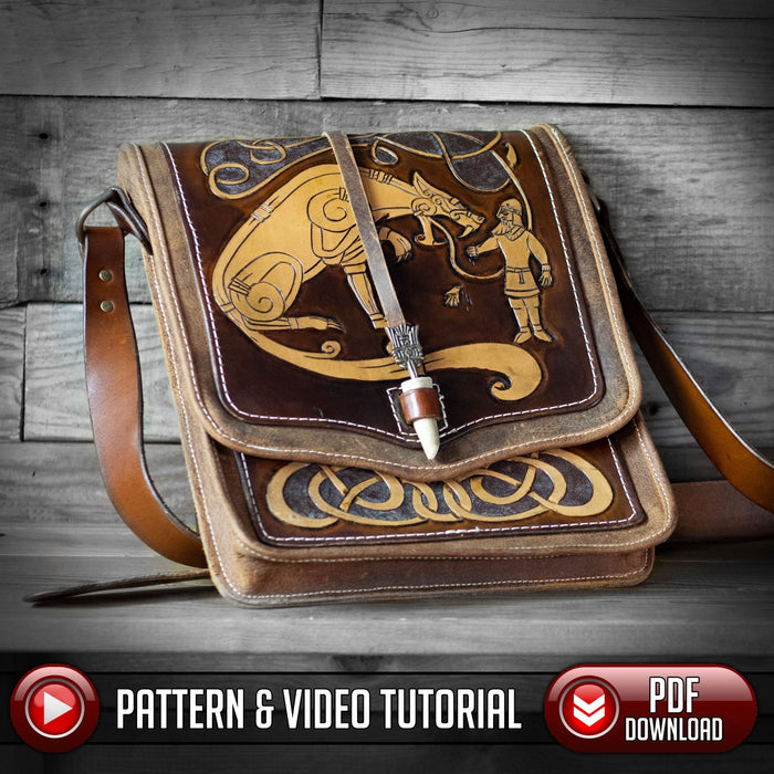 Leather Satchel Pattern / Bag Pattern - Viking Artwork - PDF SVG LASER - Dark Horse Workshop