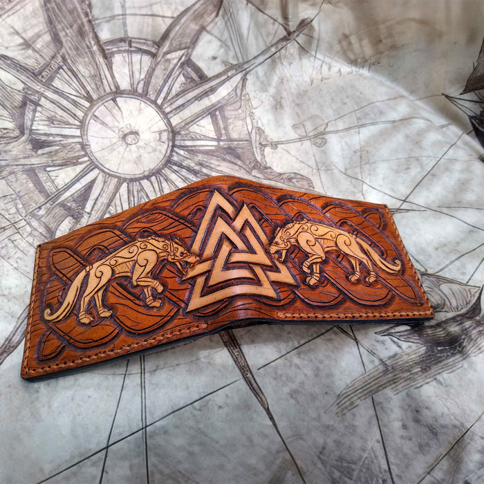 Leather Bifold Wallet Pattern - Viking Wolf - PDF SVG LASER