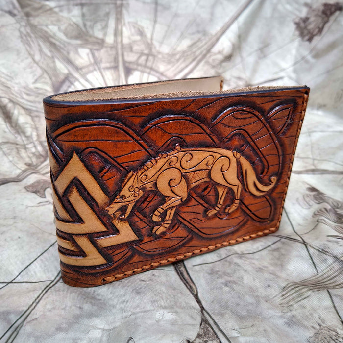 Leather Bifold Wallet Pattern - Viking Wolf - PDF SVG LASER