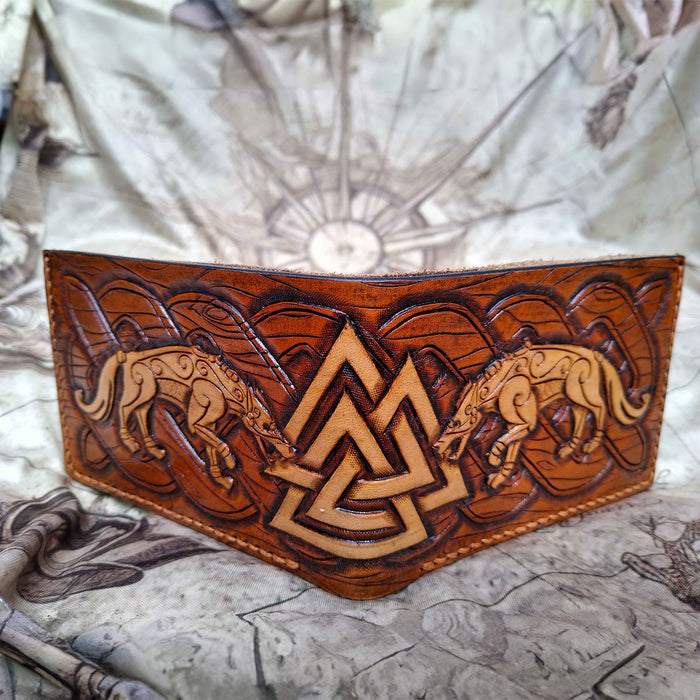 Leather Bifold Wallet Pattern - Viking Wolf - PDF SVG LASER