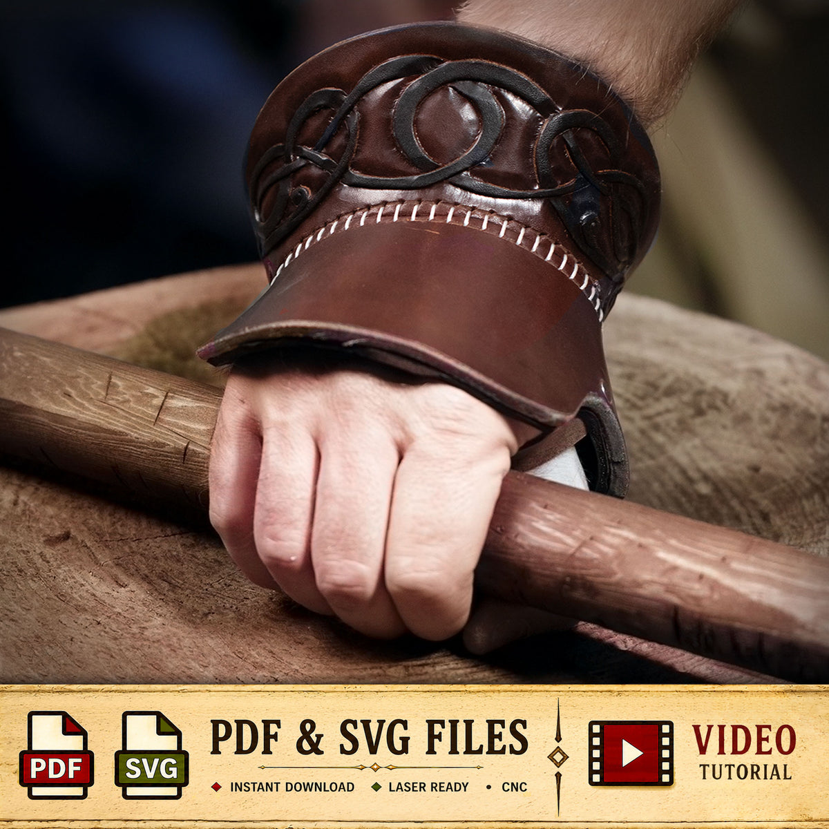 Leather Demi Gauntlet Pattern - SCA Hand Armor | PDF + SVG — Dark