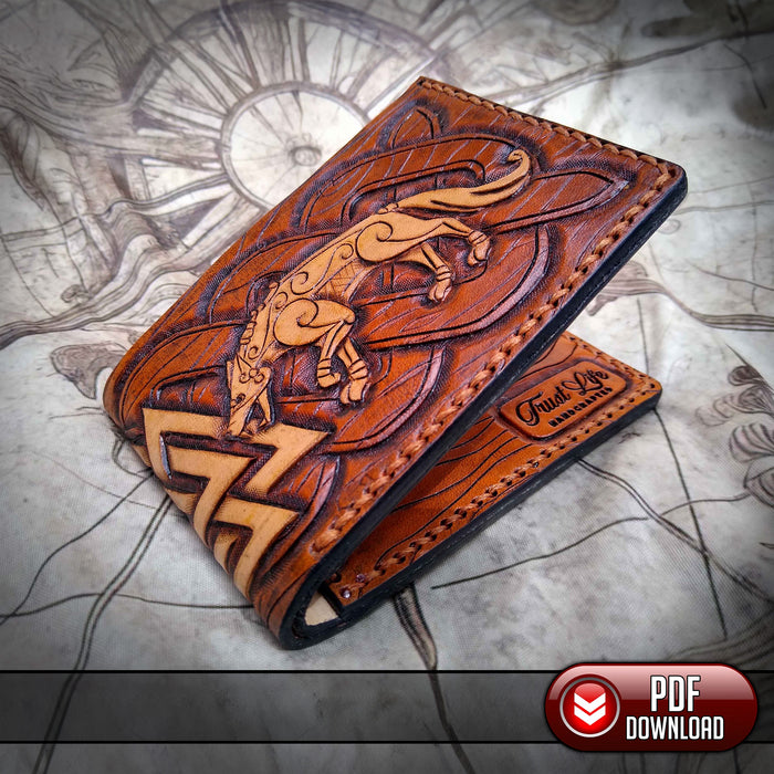 Leather Bifold Wallet Pattern - Viking Wolf - PDF SVG LASER