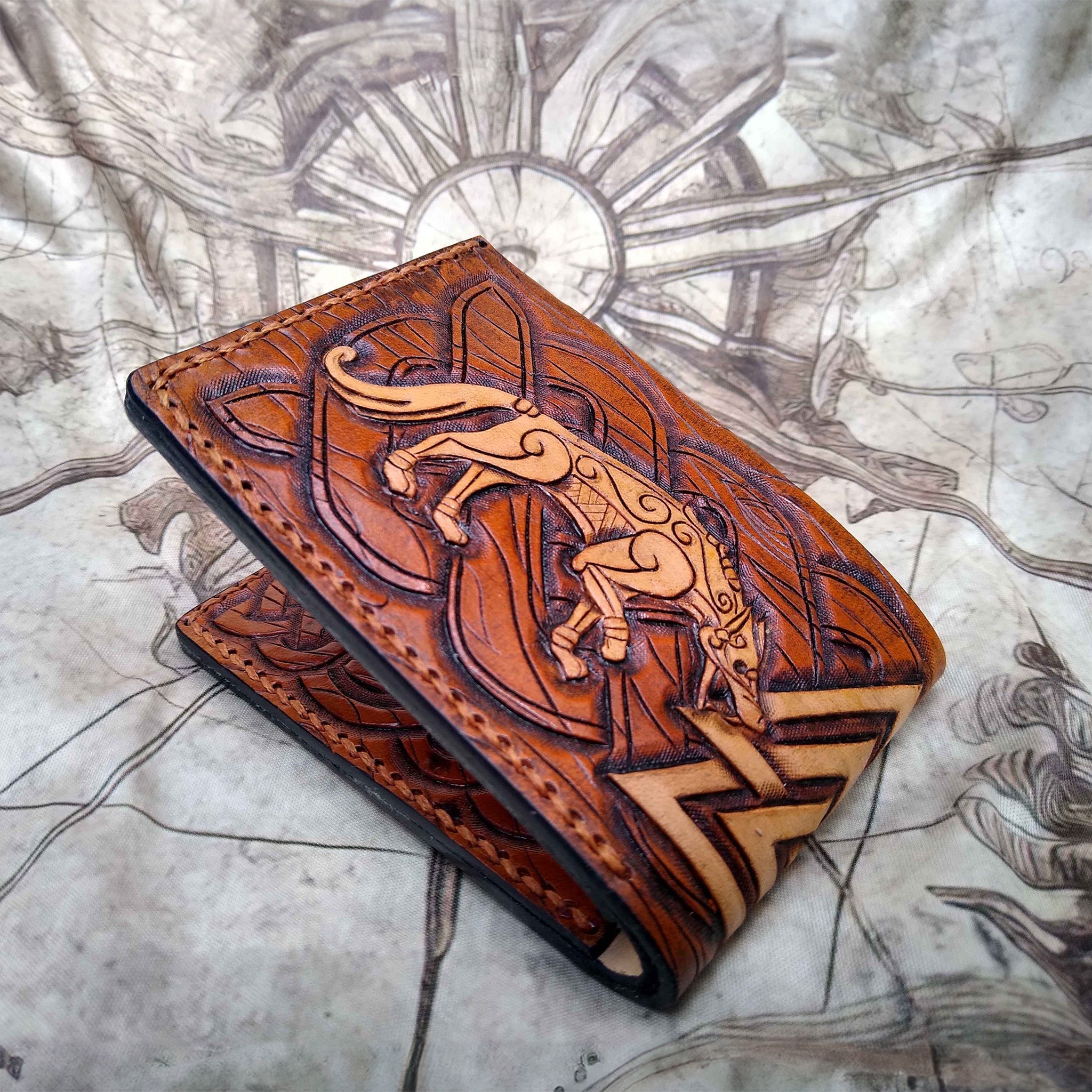 Leather Bifold Wallet Pattern - Viking Wolf | PDF + SVG — Dark