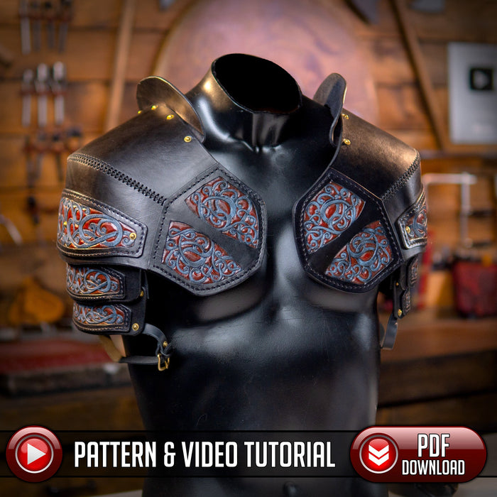 Shoulder Armor Pattern / Pauldrons - Leather Armor - Viking Knotwork - PDF SVG Laser - Dark Horse Workshop