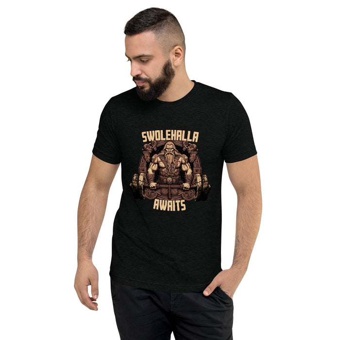 Swolehalla Awaits - Viking Bodybuilding Fitness Tri - Blend Shirt | Dark Horse Workshop - Dark Horse Workshop