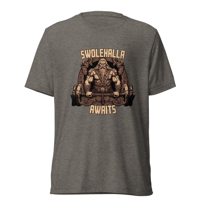 Swolehalla Awaits - Viking Bodybuilding Fitness Tri - Blend Shirt | Dark Horse Workshop - Dark Horse Workshop