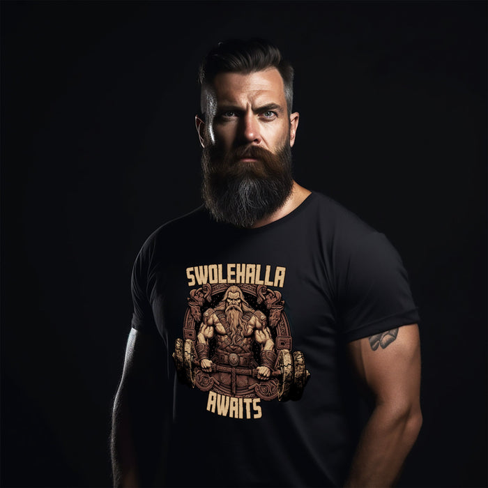 Swolehalla Awaits - Viking Bodybuilding Fitness Tri - Blend Shirt | Dark Horse Workshop - Dark Horse Workshop