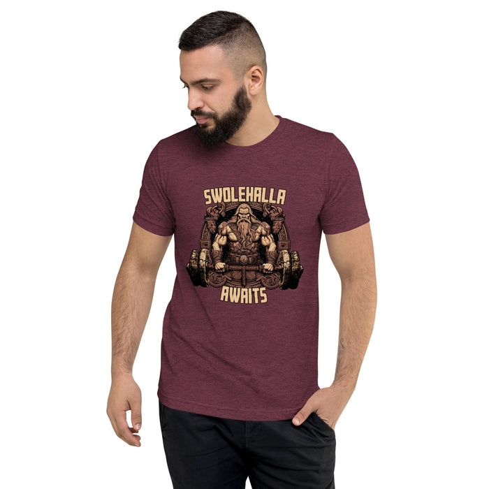 Swolehalla Awaits - Viking Bodybuilding Fitness Tri - Blend Shirt | Dark Horse Workshop - Dark Horse Workshop