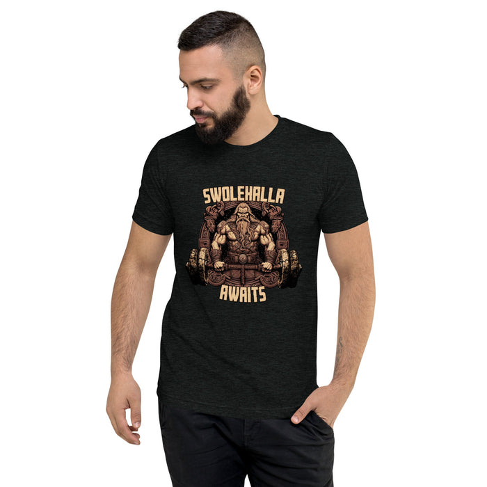 Swolehalla Awaits - Viking Bodybuilding Fitness Tri - Blend Shirt | Dark Horse Workshop - Dark Horse Workshop