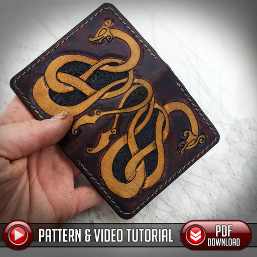 Leather Wallet Pattern - Minimalist - Viking Serpents | Dark Horse Workshop