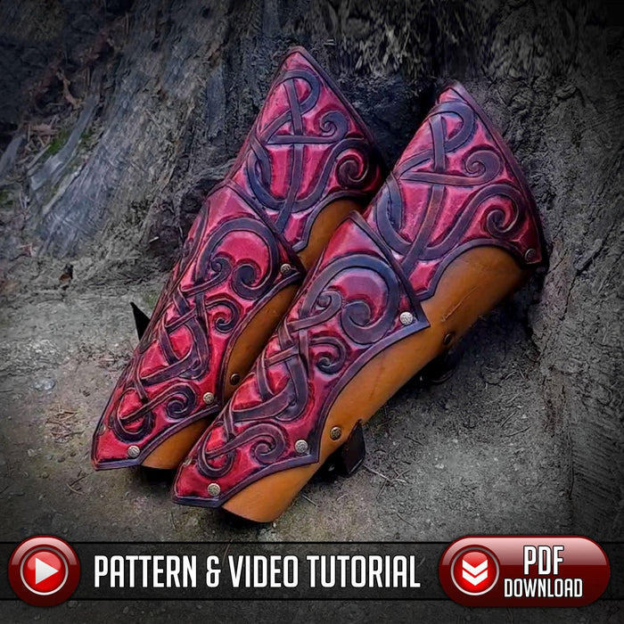 Dragon Warrior Vambrace Pattern - Leather Armor - Viking Knotwork - PDF SVG LASER - Dark Horse Workshop