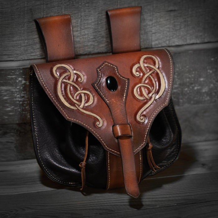 Fantasy / Medieval Leather Belt Pouch | Viking / Celtic Knotwork - Dark Horse Workshop