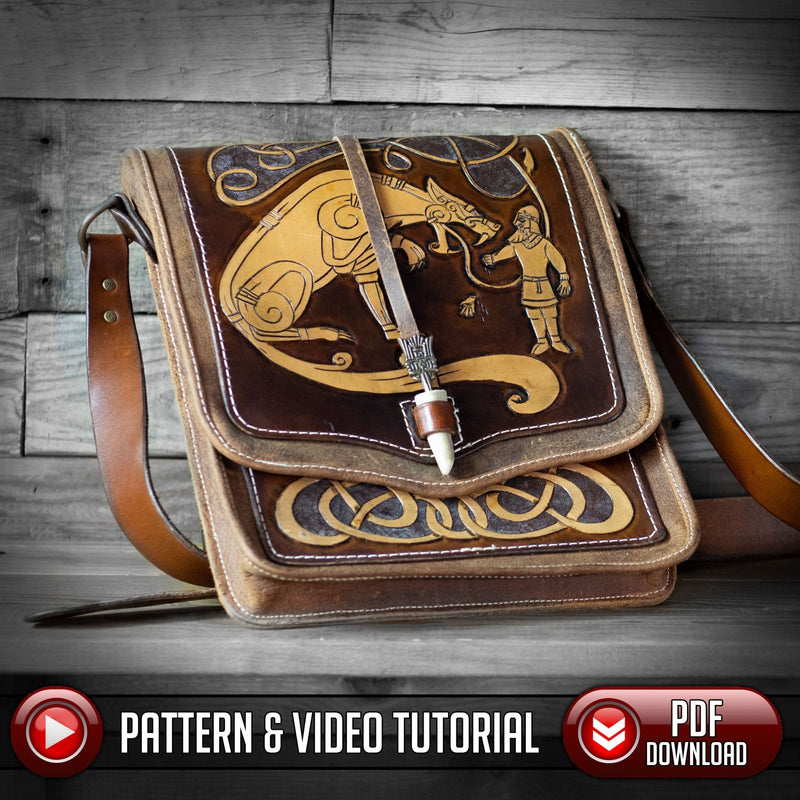 Leather Satchel Pattern / Bag Pattern - Viking Artwork - PDF SVG LASER - Dark Horse Workshop