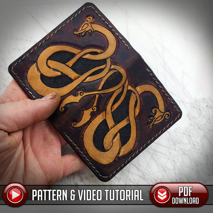 Leather Wallet Pattern - Minimalist - Viking Serpents - PDF SVG LASER - Dark Horse Workshop